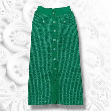 SNIDEL 슬림 레그 I 라인 프론트 버튼 니트 스커트 그린