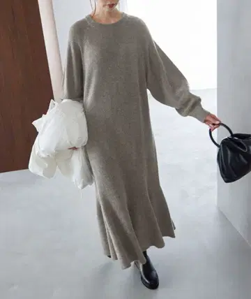 SLOBE IENA 그레이 니트 롱 원피스 울 100%