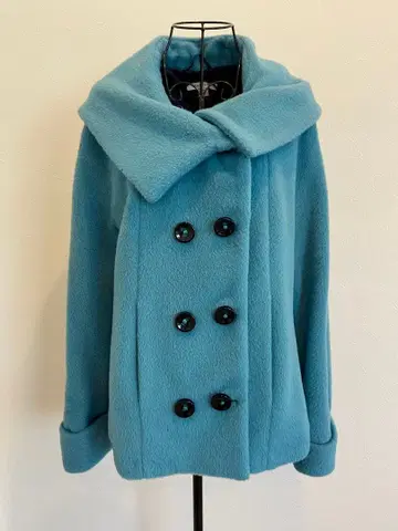 플리스 더블 브레스트 코트 스카이블루