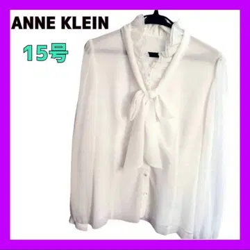 언클라인 블라우스 긴팔 XL 화이트 비침 보타이 리본 포멀