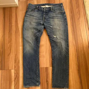 Rugby 스트레이트 데님 블루 데미지 가공