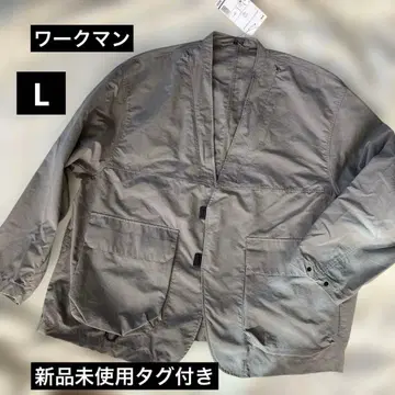 택 포함 미사용 새상품 워크맨 와이드 라게지 노카라 자켓 L 그레이