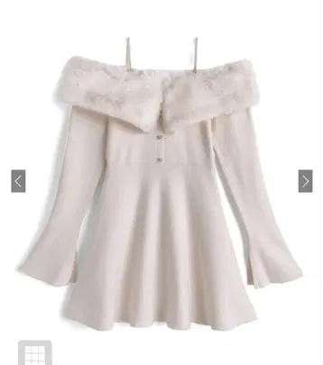 펄 스트랩이 달린 퍼 오프숄더 니트 원피스