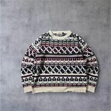 90s USA제 Cross&Windsor 총 패턴 코튼 니트 XL