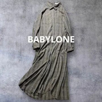 바빌론 성인 엘레강트 고급 울 믹스 글렌체크 카라 부착 히요쿠 롱 원피스