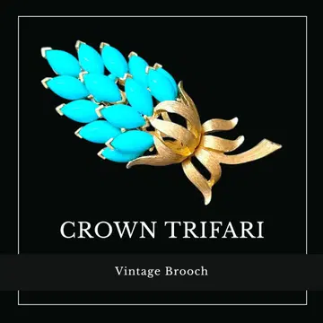 CROWN TRIFARI 터콰이즈 블루 플라워 부케 브로치