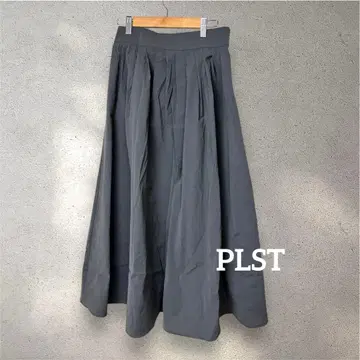 PLST 하이 스트레치 나일론 턱 플레어 스커트 그레이 L