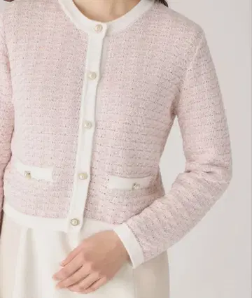 COUP DE CHANCE 쿠 드 샹스 핑크 트위드풍 가디건