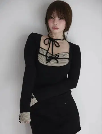 andmary Aiden 베이비 리본 세트업 블랙