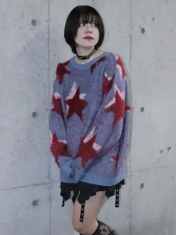 jouetie 샤기 니트 모티브 별 패턴 니트 스웨터 쥬에티