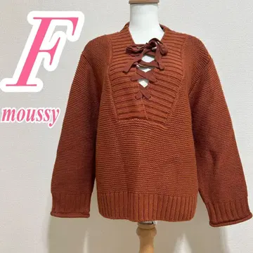 moussy 다크 오렌지 니트 스웨터 레이스업 캐주얼 코디