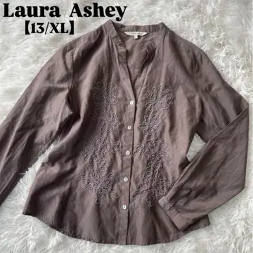 로라 애슐리 긴팔 셔츠 블라우스 13/XL 실크 혼방 자수 쉘