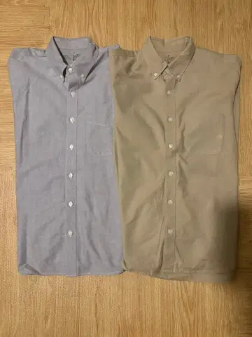 [2벌 세트 판매] 긴팔 셔츠 그레이 베이지 M (무인양품)