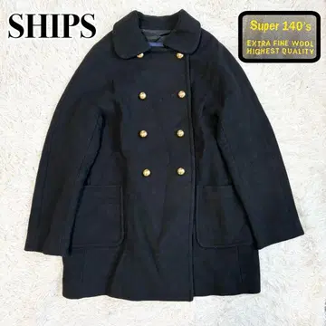 SHIPS 실크 울 혼방 P 코트 골드 버튼 super140 블랙