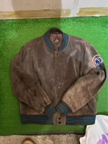 90s 가죽 자켓 스웨이드 가죽 자켓 그레이 블루