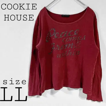 쿠키 하우스 [ LL ] 긴팔 T셔츠 레드 계열 프린트 루즈핏 넥