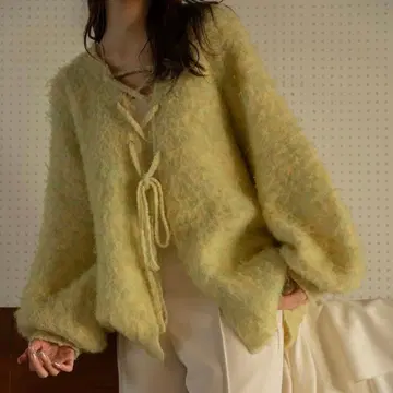 mideal 2way mix color laceup cardigan