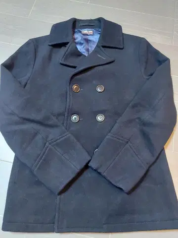 BLUE BLUE 울 더블 브레스트 피 코트 L 네이비