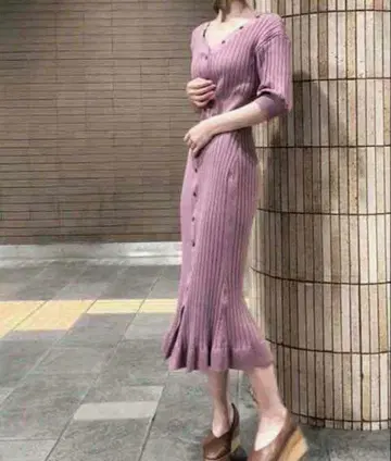 snidel 프론트 버튼 니트 원피스 핑크