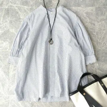 525 하버색 코튼 밴드 카라 칠부 소매 셔츠 블라우스