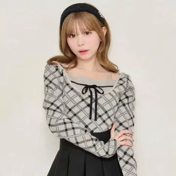 체크 레이어드 스타일 니트탑 그레이 apres jour