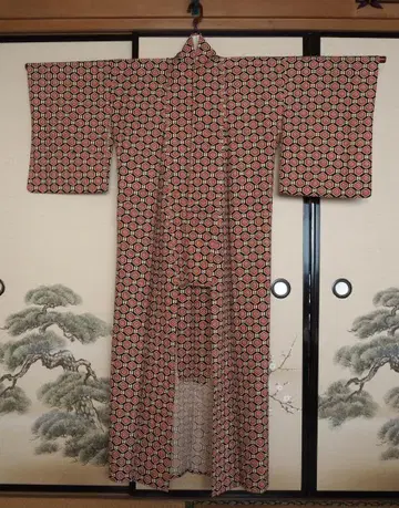 기모노 레트로 쇼와 30년대 기하학 패턴 코몬 기모노