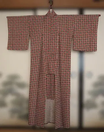 기모노 레트로 쇼와 30년대 육각 기하학 패턴 코몬 기모노