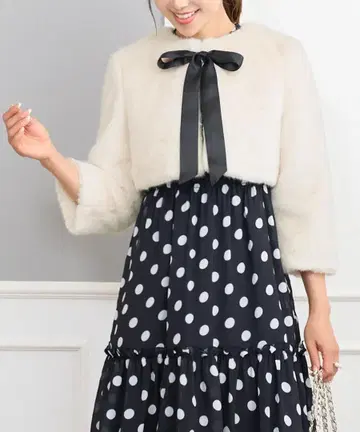 프리마셰레 에코 퍼 새틴 리본 포함 볼레로