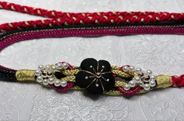 b-075 순수 실크 허리띠 후리소데 성인식 펄 장식 크레이프 원단 매실