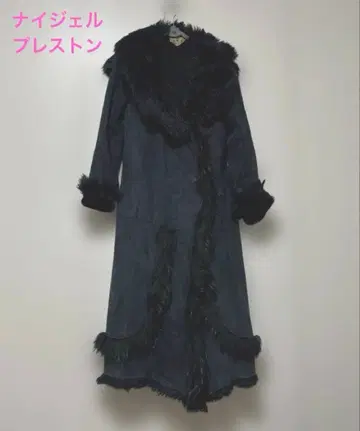나이젤 프레스턴 미드나잇 블루 무스탕 롱 코트 S 사이즈