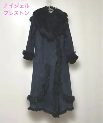 나이젤 프레스턴 미드나잇 블루 무스탕 롱 코트 S 사이즈