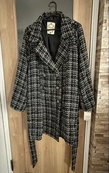 새상품 체크 무늬 롱 코트 3L 사이즈 블랙