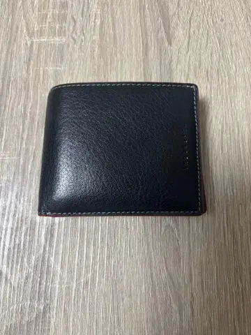 천연 가죽 접이식 지갑 블랙 빨간색 안쪽