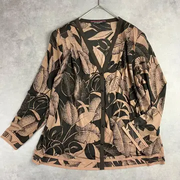 LEONARD 레오나르 올 패턴 V넥 긴팔 가디건 42 빅 사이즈