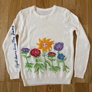 70s 아크릴 니트 셔닐 빈티지 파일 꽃무늬 USA 구제 의류