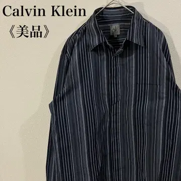 새상품급 캘빈클라인 긴팔 스트라이프 셔츠 블랙 x 그레이 온워드 카시야마