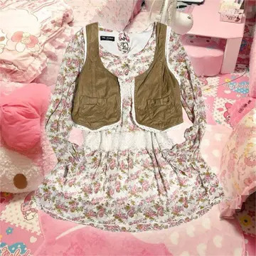 공주 카지 coquette 공주 갸루 꽃무늬 원피스&베스트 세트