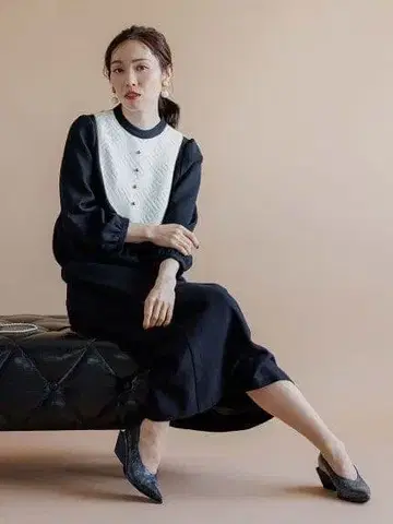 새상품급 로우퍼지 RAW FUDGE 포인트 퀼트 보더 원피스 블랙