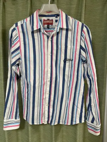 GOTCHA 갓차 연중무휴 로고 자수 긴팔 스트라이프 셔츠 사이즈 M