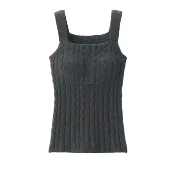 무인양품 코튼 혼방 복슬복슬 니트 브라 탱크탑 케이블 무늬 차콜 그레이