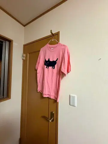 고양이 프린트 핑크 T셔츠 요네즈 켄시