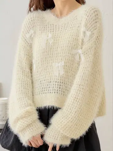 chico 샤기 시어 리본 니트