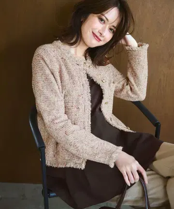 미카미 아이 착용/GLOW 11월호 게재 택 포함 트위드 니트 자켓