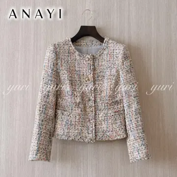 [ 888 ] 아나이 믹스 트위드 노카라 자켓 베이지 36