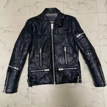 후드브레인 블랙 가죽 라이더 자켓