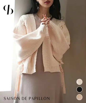 [뜨개질 리본] 돌먼 슬리브 니트 가디건 핑크 베이지