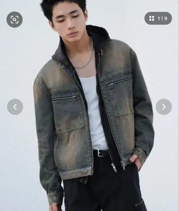 WYM LIDNM 남성용 데님 지퍼 모토 자켓 M 인디고 구제 의류