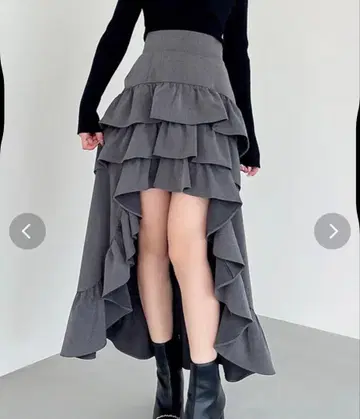 레어 RESEXXY 랜덤 프릴 볼륨 스커트 차콜 그레이