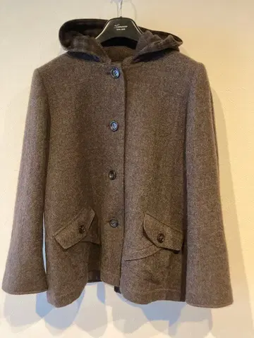 유메미도 브라운 후드 부착 자켓 코트