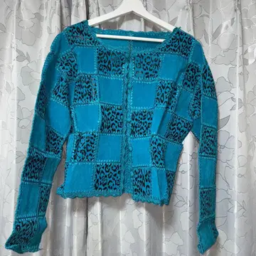 터콰이즈 블루 레오파드 무늬 가디건